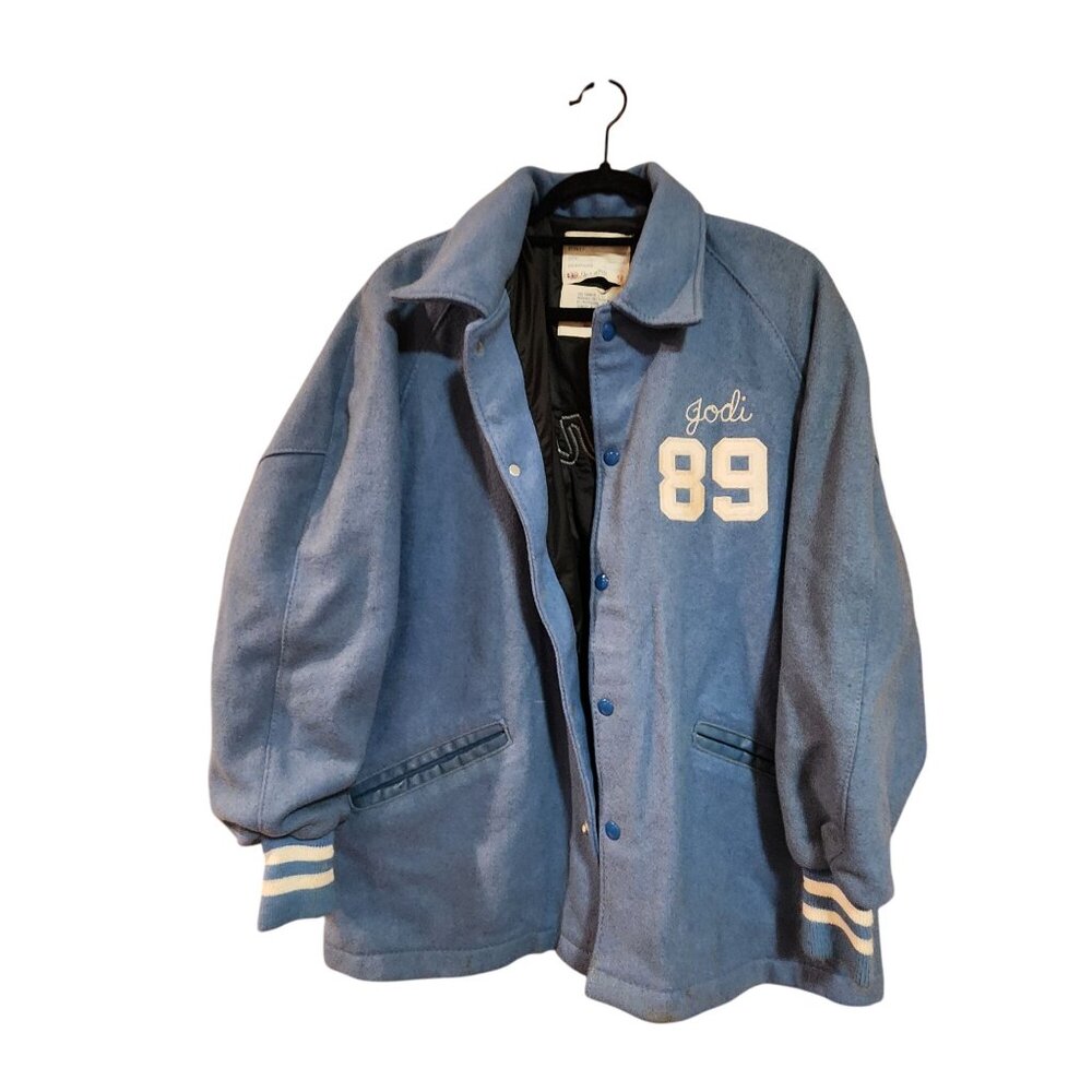 Vintage DeLong Letterman Jacket Size 42 Blue Wool Jodi 89